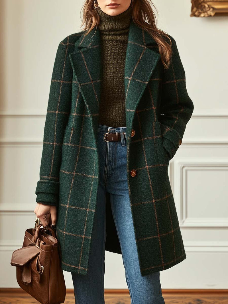 Checked lapel coat for women | Karmen