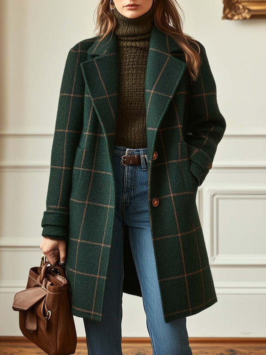 Checked lapel coat for women | Karmen