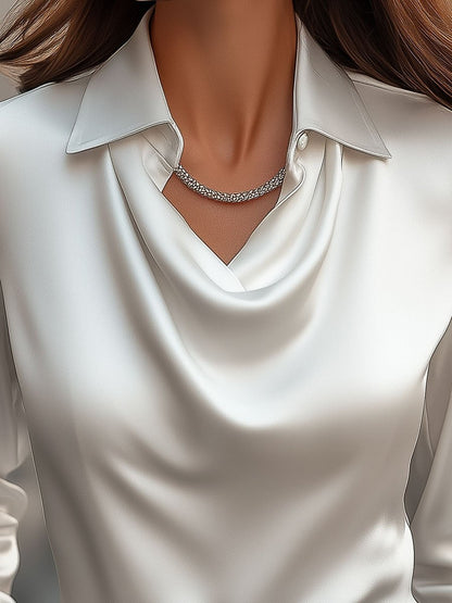 Elegant draped-neckline everyday blouse for women | Serelina -2