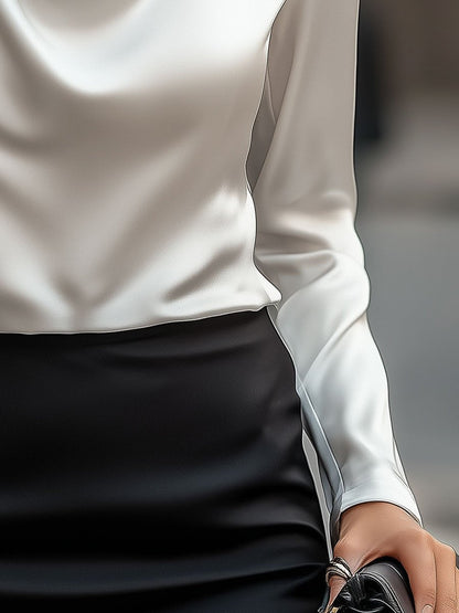 Elegant draped-neckline everyday blouse for women | Serelina -3