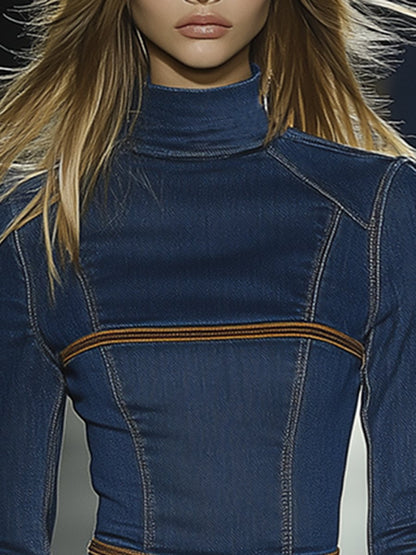 Artistic blue denim mini dress with contrast stitching Chic for Women | Calista