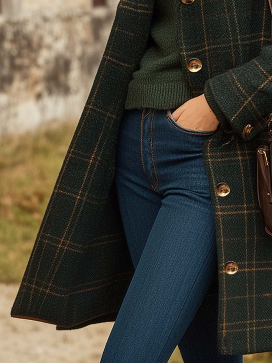 Elegant long plaid tailored winter coat Stylish for women | Peyton Elan