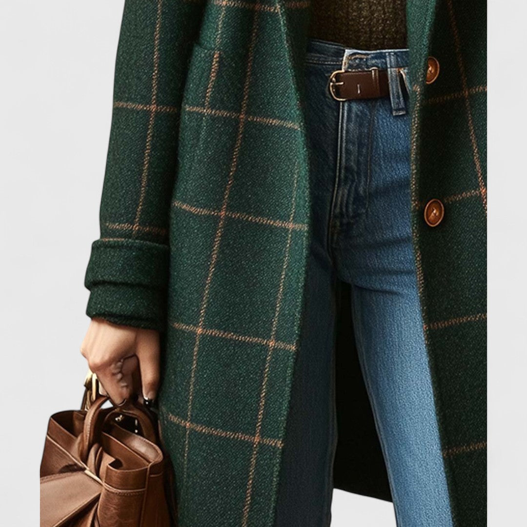 Classic Plaid Lapel Coat for Women | Sally