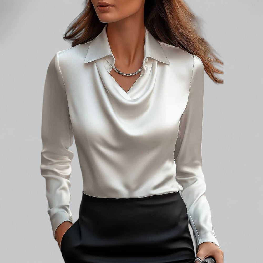 Elegant draped-collar everyday blouse for women | Amélie -1