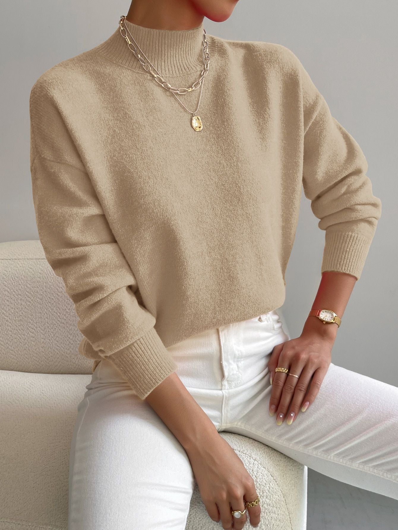 Classic mock-neck knit everyday jumper for women | Aurelia -7