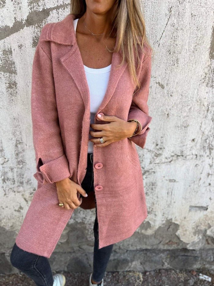 Lapel collar button-front everyday coat for women | Tessa -2