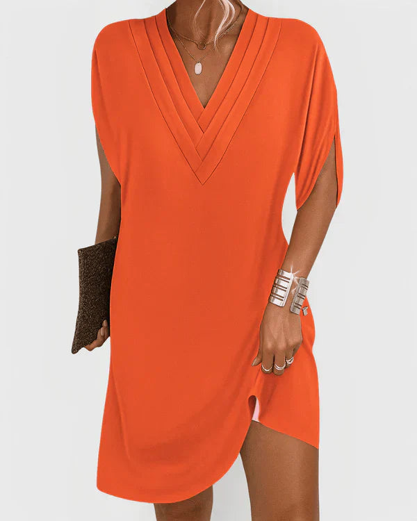 Deep V-neck everyday midi dress for women | Evelina -10