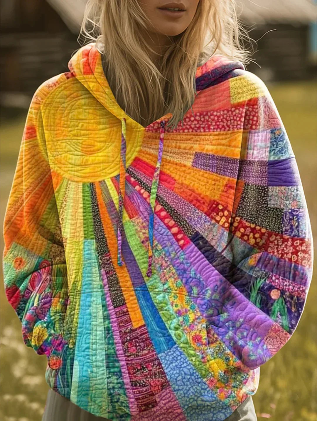 Colorful Patchwork Hooded Sweatshirt for Women | Klyra