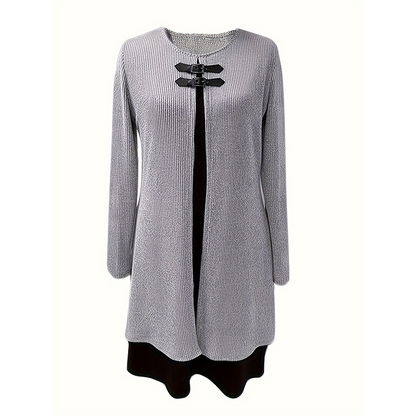 A-line knee-length two-piece look dress for women | Zweiteiler -9