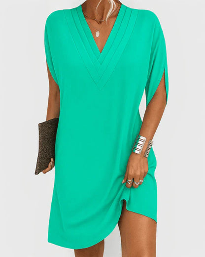 Deep V-neck everyday midi dress for women | Evelina -8