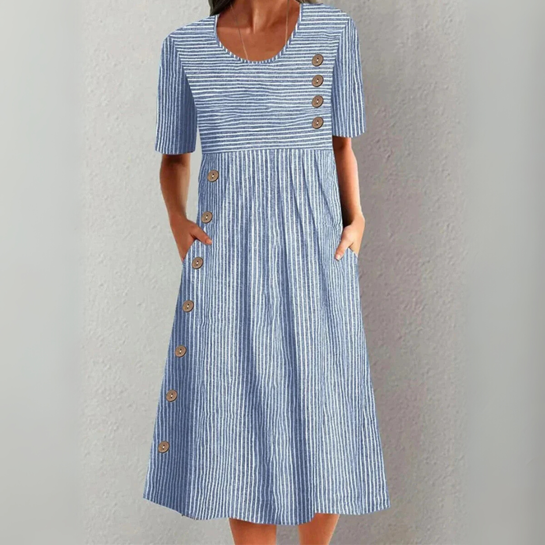 Striped cotton everyday midi dress for women | Lenna -1