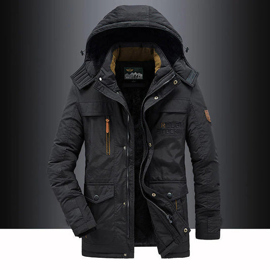 Fleece-lined hooded thigh-length winter parka for men | Hudson -1