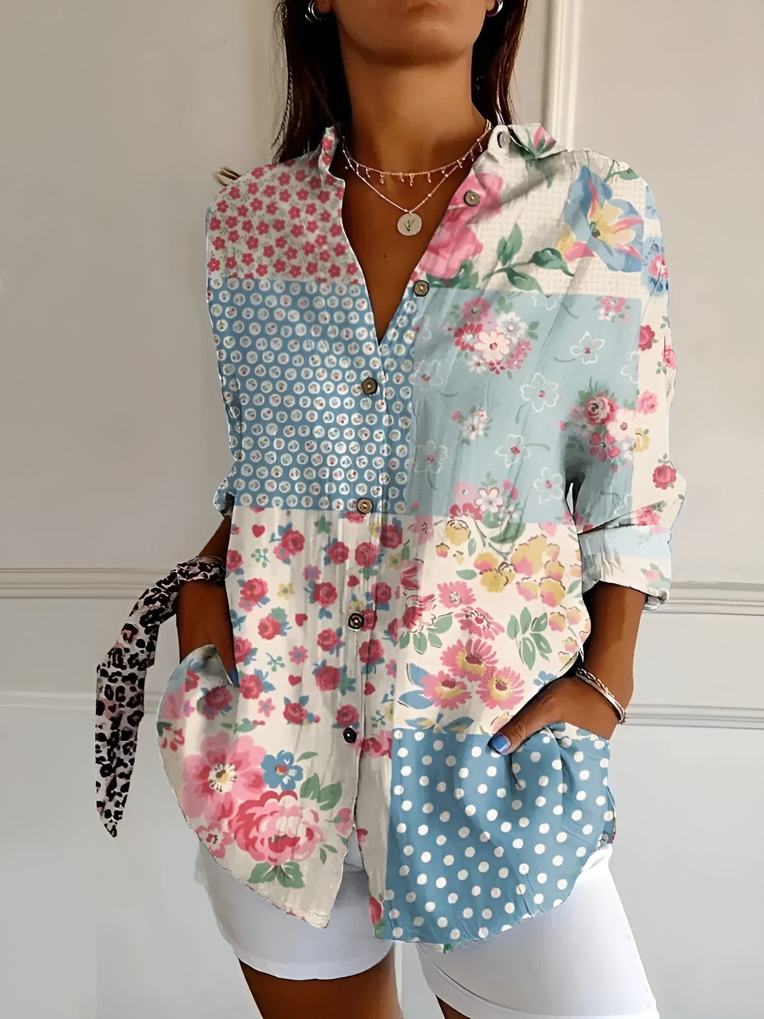 Printed button-up everyday blouse for women | Roseline -6