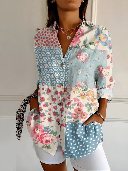 Printed button-up everyday blouse for women | Roseline -15