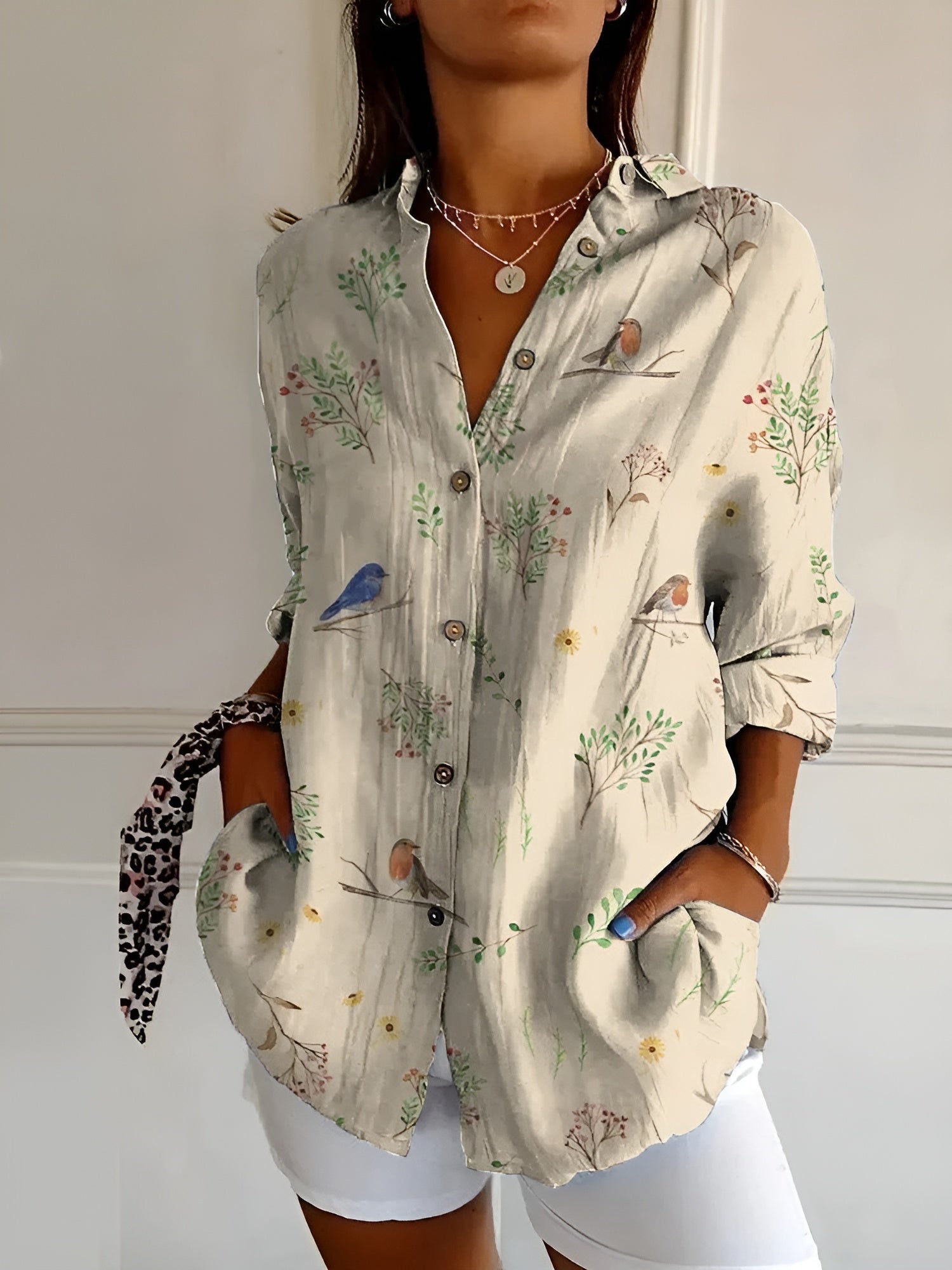Printed button-up everyday blouse for women | Roseline -8