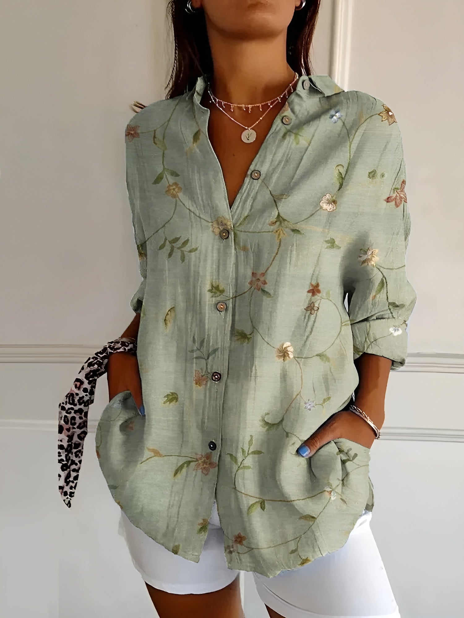 Printed button-up everyday blouse for women | Roseline -14