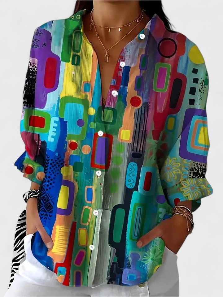 Printed button-up everyday blouse for women | Roseline -1