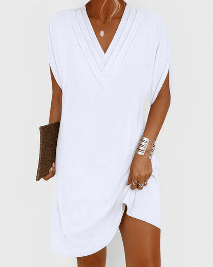Deep V-neck everyday midi dress for women | Evelina -11