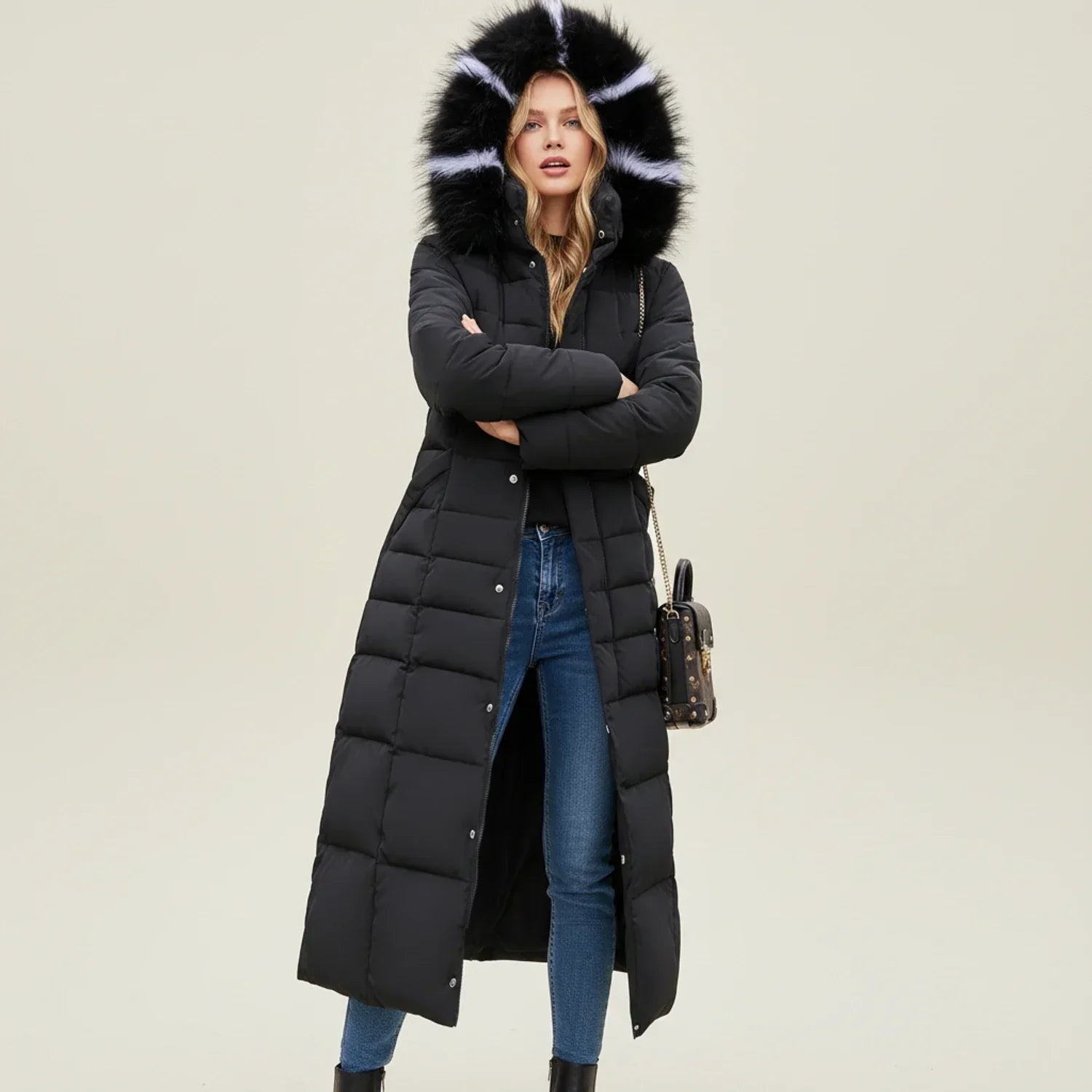 Maxi-length quilted hooded puffer jacket for women | Celeste -2