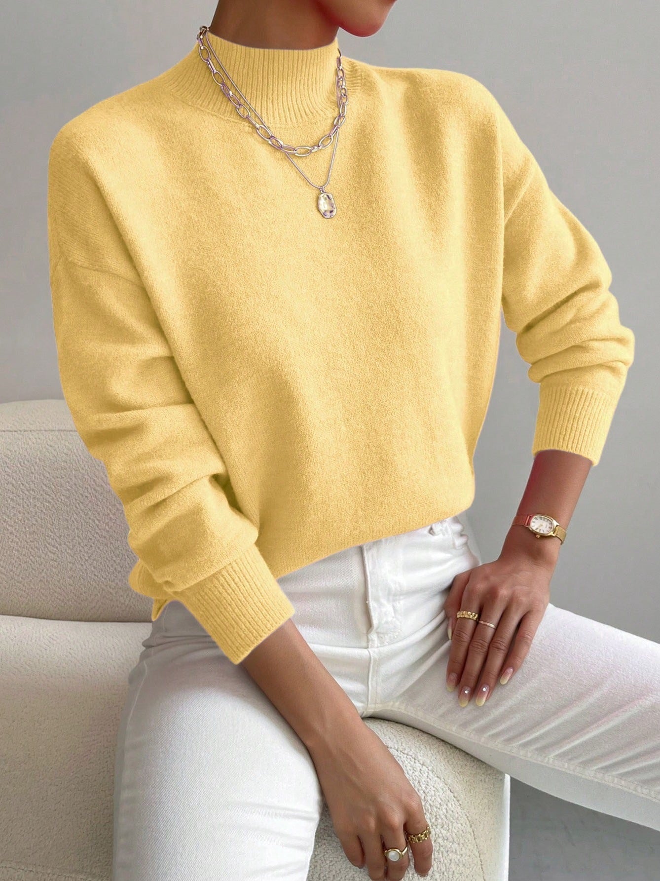 Classic mock-neck knit everyday jumper for women | Aurelia -15