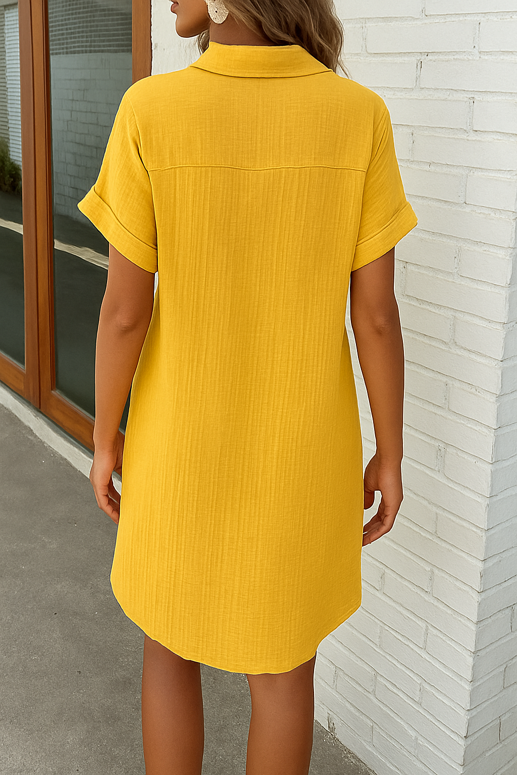 Button-down linen shirt dress with pockets for women | Marina -11